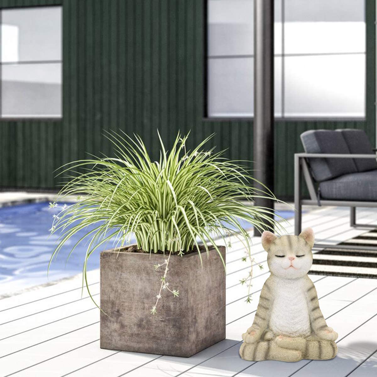 Meditating Zen Garden Cat Statue Figurine - Indoor/Outdoor Garden Cat Sculpture for Home,Garden,Patio, Deck,Porch Yard Art or Lawn Decoration,8.7" H(Gray Cat) - image 5 of 7