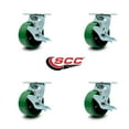 thumbnail image 2 of 5 Inch Green Poly on Cast Iron Swivel Caster Set with Ball Bearings and Brakes, 2 of 2