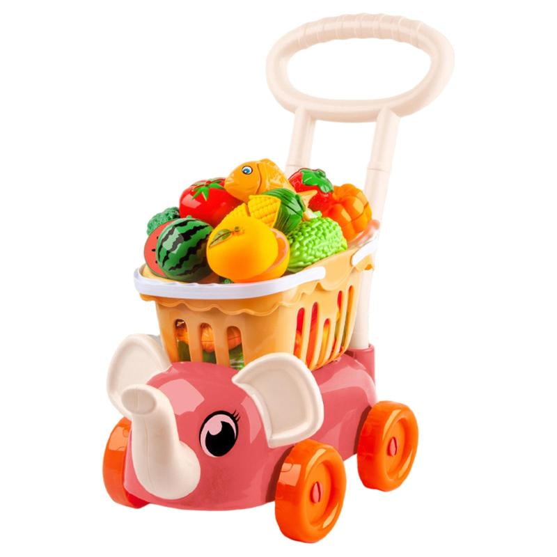 Shopping Cart for Toddler 3 4 5 Years Old, Grocery Cart Include Fruits
