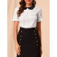 thumbnail image 5 of INSPIRE CHIC Women's Doll Collar Contrast Ruffled Sleeve Polka Dots Blouse White M, 5 of 6
