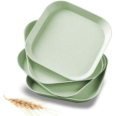 Durable salad plate bread plate set, 4 mini square light wheat straw plate set, easy to clean adult healthy dessert plate. Microwave safety