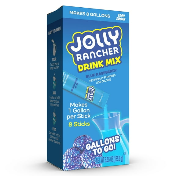 Jolly Rancher Sugar Free Blue Raspberry Powdered Drink Mix, 0.82 oz, 8 Count Gallon Pitcher Packets