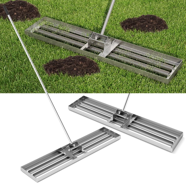 Gymax 30'' x 10'' Heavy Duty Lawn Level Tool for Soil w/ 67'' Handle Dirt Ground Leveler Silver