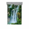 thumbnail image 2 of Waterfall Bedding Set with Sheet & Covers, Huge Waterfall Landscape Surrounded by Green Botanic Plants Nature Artwork, Printed Bedroom Decor 2 Shams, 4 Sizes, Green and White, by Ambesonne, 2 of 3