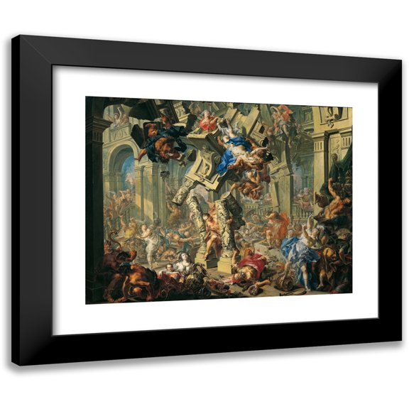 Johann Georg Platzer 14x12 Black Modern Framed Museum Art Print Titled - Samson's Revenge (Around 1730-1740)