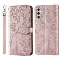 SaniMore for Samsung Galaxy A54 5G Wallet Case with [RFID Blocking] Card Holder, PU Leather Magnetic Embossed Tree Flip Cover with Kickstand & Wrist Strap Full Body Protective Shell, Rosegold