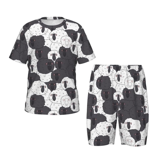 Fotbe Black And White Sheeps Pijama Estampada de 2 Piezas para Niños – Ropa de Dormir de Manga Corta Cómoda para Niños y Niñas, Camiseta y Shorts de Algodón-Large