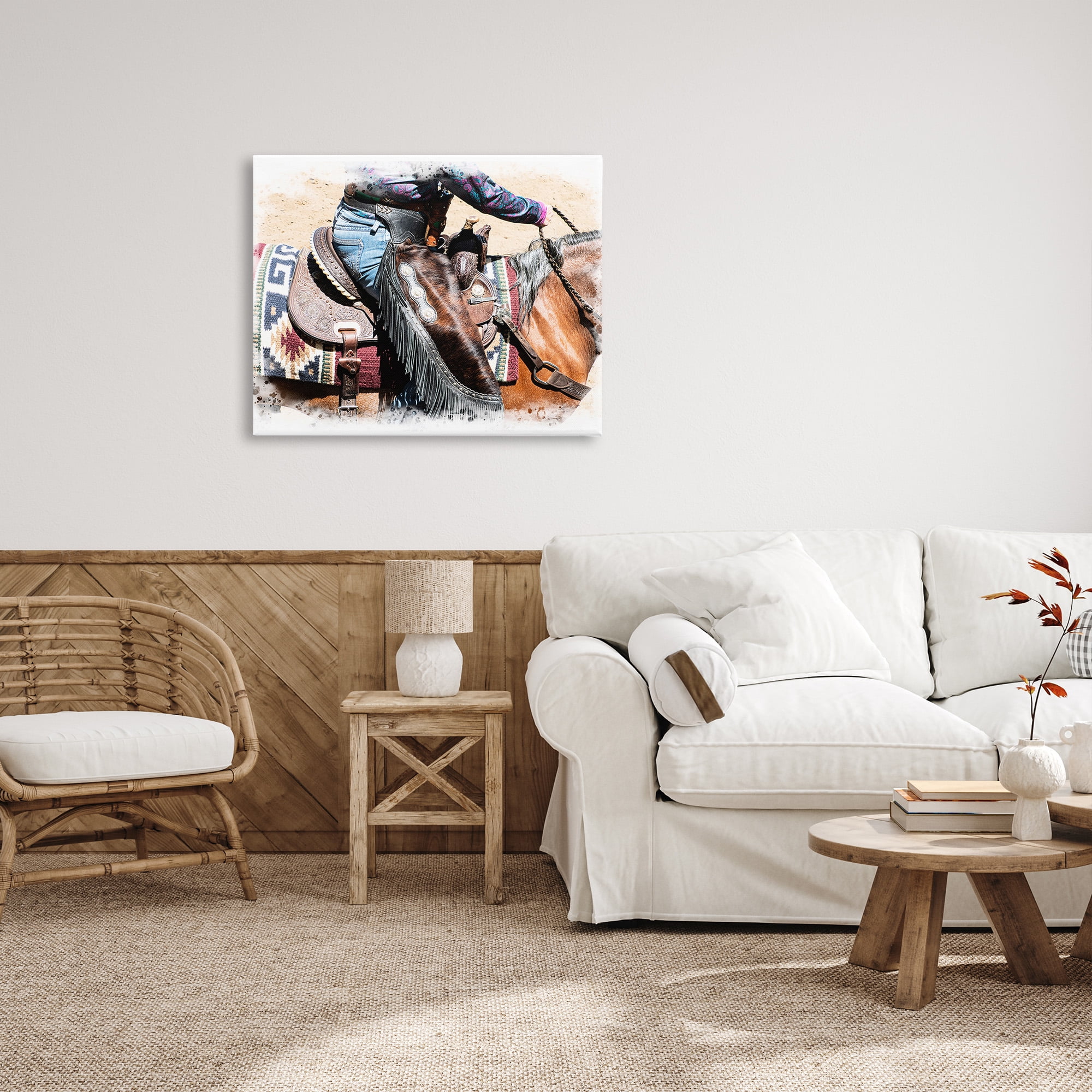 Stupell Industries Western Cowboy on Saddle Animals & Insects Painting Gallery Wrapped Canvas Art Print Wall Art, 40 x 30