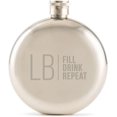 thumbnail image 1 of Weddingstar Customizable Silver Stainless Steel Round Hip Flask \u2013 Modern Monogram and Text Engraving, 1 of 3