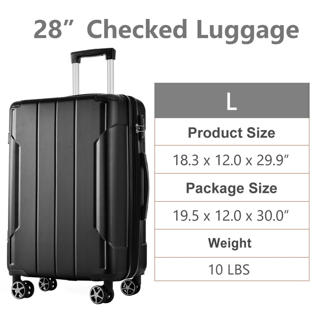 Yougu 28" Lightweight Hardshell Luggage ABS Suitcases with Double Wheels, Expandable Checked , ( Black)