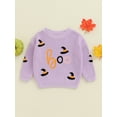 thumbnail image 4 of Aojekbee Toddler Girls Sweater Halloween Clothes Witch Hat Letter Embroidered Long Sleeve Kids Pullovers Fall Tops, 4 of 10