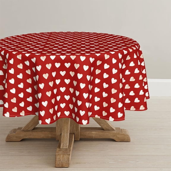 Valentine''s Day Tablecloth 60×60 Inch Round, Watercolor Love Hearts Red Washable Table Cover for Party Picnic Dinner Decor