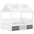 thumbnail image 3 of Full Size House Bed with Roof, Skylights and Guardrail, Cabin Bed with External Ladder, Wood Bed Frame with 4 Storage Lockers and Shelves for Kids, Teens, No Box Spring Needed, White, 3 of 8
