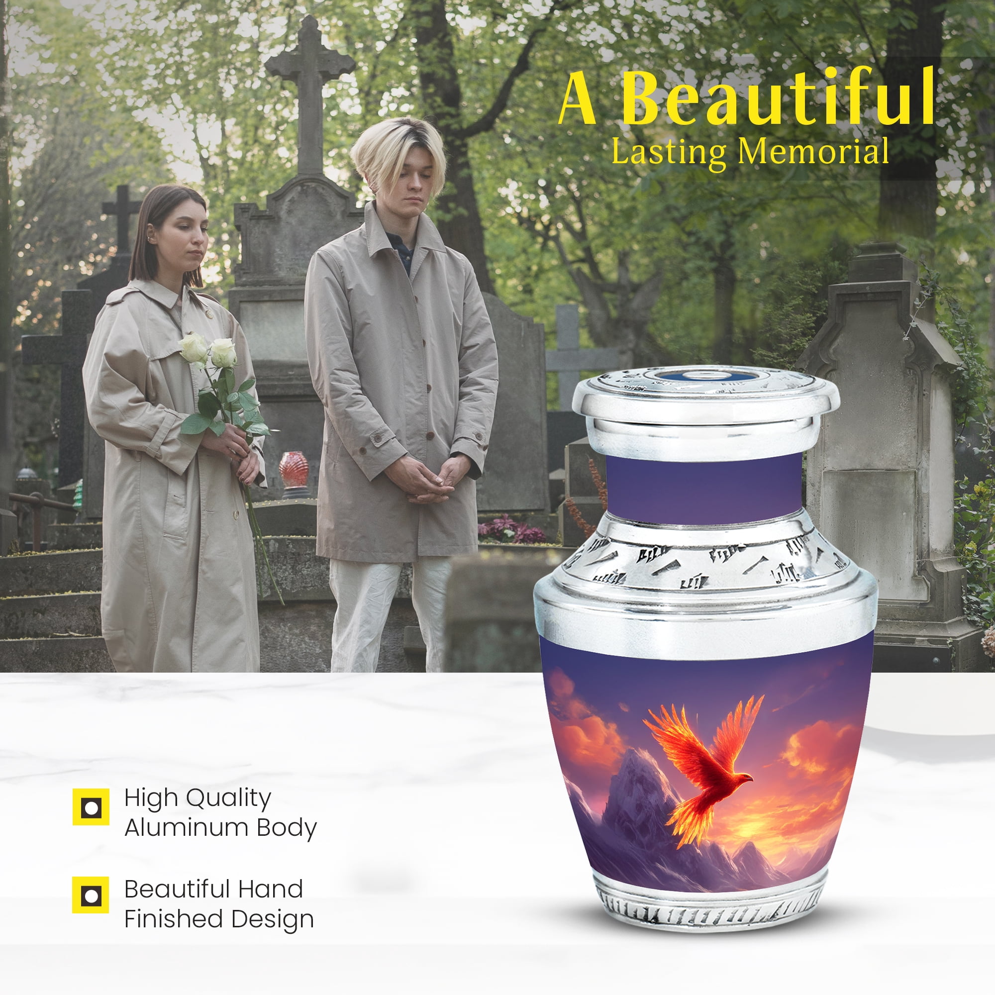 MUKTIVE Phoenix Cremation Urn for Human Ashes Mom & Dad, Decorative Keepsake Blue Urns for Ashes Male & Female, Memorial Snowy Mountain Gift Urns for Men & Women Funeral, 3 Inch
