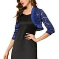 thumbnail image 4 of INSPIRE CHIC Women's Elegant Ruffle Collar Front 3/4 Sleeve Lace Shrug Top M Dark Blue, 4 of 6