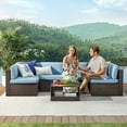thumbnail image 2 of SONGMICS 7-Piece Patio Furniture Set Outdoor Sectional Sofa Couch Handwoven with Cushions and Glass Table Lake Blue, 2 of 9