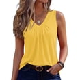 thumbnail image 2 of Qwertyu Womens Summer Plus Size Tank Tops Fashion Solid Printing Crew Neck Sleeveless Cotton Linen T-shirts Casual Loose Baggy Tunic Blouse Yellow 2XL, 2 of 7