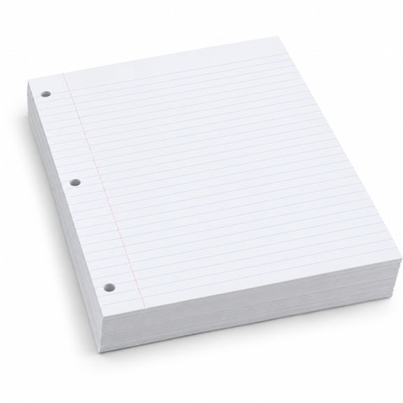 100 Sheets Reinforced Ruled Filler Paper, 8 x 10.5 Inches, 20 lb White Loose Leaf Paper, 3-Hole Punched for Study, Work & Office Use