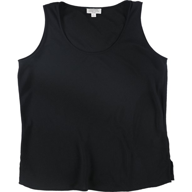 Camiseta sin mangas de georgette Tahari para mujer, negro, PL
