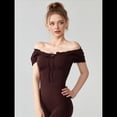 thumbnail image 4 of Camiseta de Verano con Cuello Halter y Hombros Descubiertos para Mujer, de Corta, de Punto Acanalado y Hombros Descubiertos Color Café XL, 4 of 9