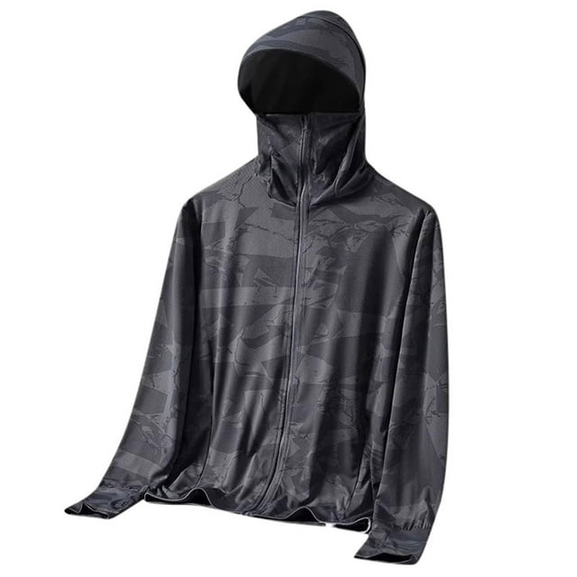 Sun Protection Hoodie for Men with UPF 50+ Rating, Long Sleeve, Breathable Nylon-Spandex Blend, Elastic Fit, Packable Design, Hood with Adjustable Elastic Buckle