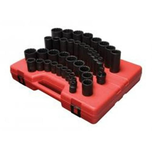 0.5 in. Drive 12 Point SAE Master Impact Socket Set, 39 Piece