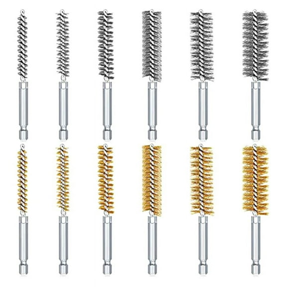 12PCS Steel Bore Wire Brush Twisted Stainless Cleaning with Handle 1/4 Inch Hex for Pipe Hole