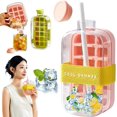 thumbnail image 1 of Ice Bottle Cup, Ice Cube Bottle, Water Bottle Ice Cube Tray, Cool Summer Ice Cube Cup, 2 In 1 Touch-Free Ice Cube Tray Water Bottle with Straw & Strap (800ml Pink), 1 of 6