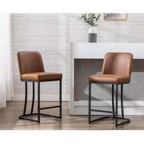 Guyou 24” High Counter High Stools 2-Piece Set with Backrest Faux Leather Upholstered Kitchen Bar Stools, Counter Stools Chairs with Black Metal Frame for Island Bar Restaurant, Brown