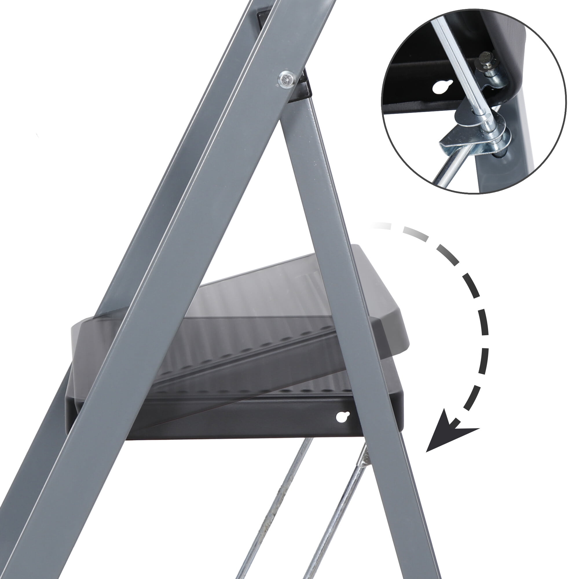HomGarden Folding 3 Step Ladder Steel Step Stool with Handgrip