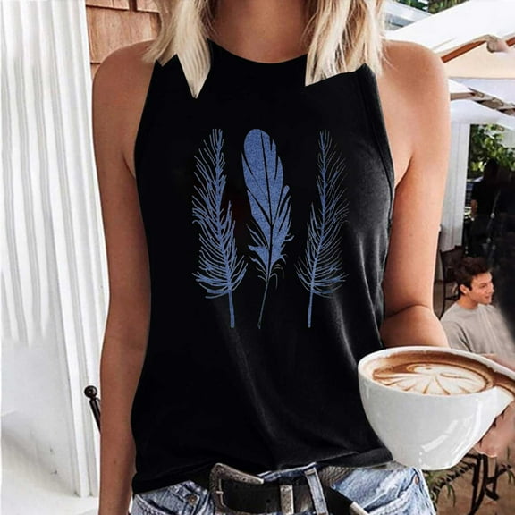 Mingw Tank Tops for Women Plus Size Women Sleeveless Summer Casual Tops Round Neck Printing Sleeveless Vest Tops