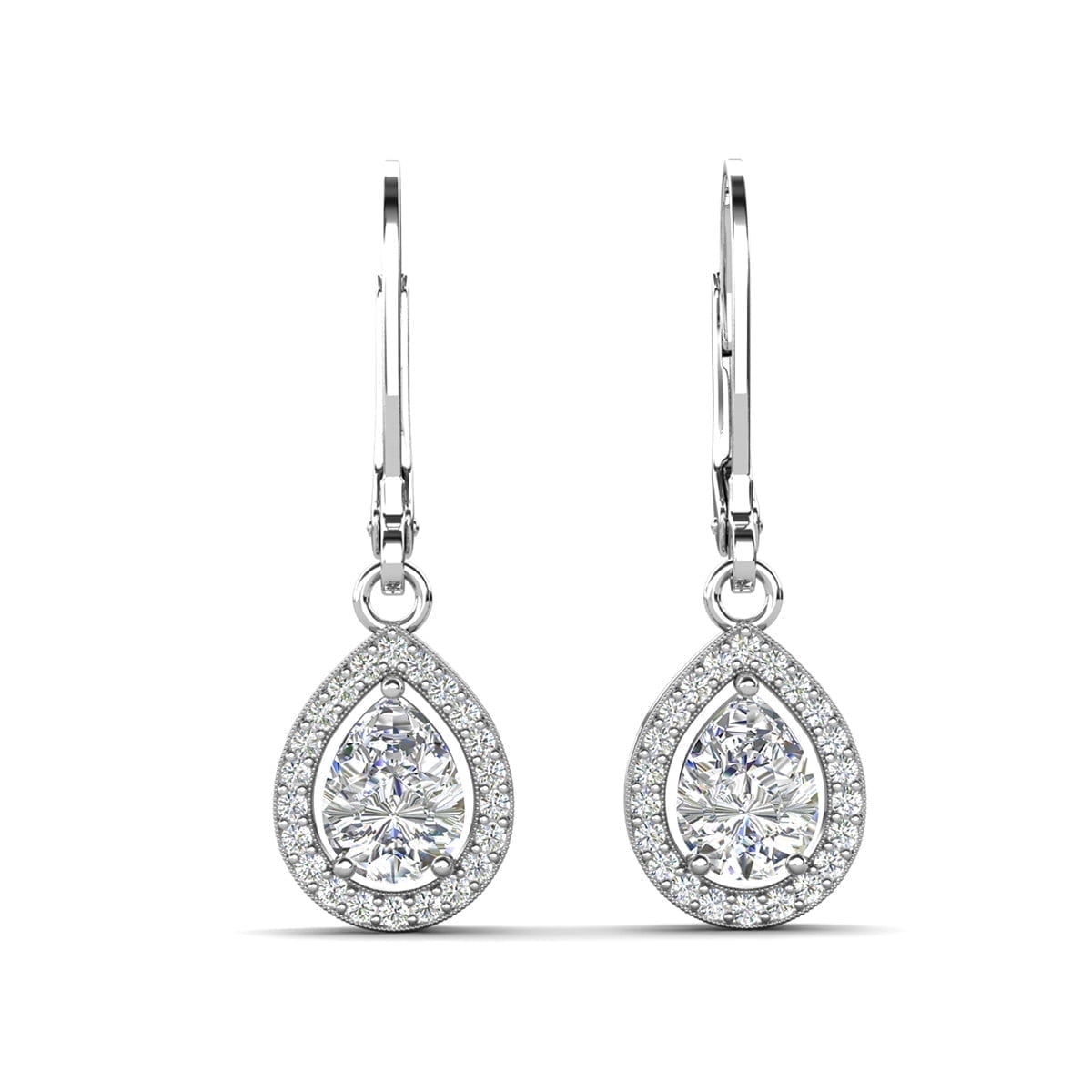 Cate & Chloe Izzy 18k White Gold Plated Drop Earrings with Simulated Diamond Crystals Gift for Women