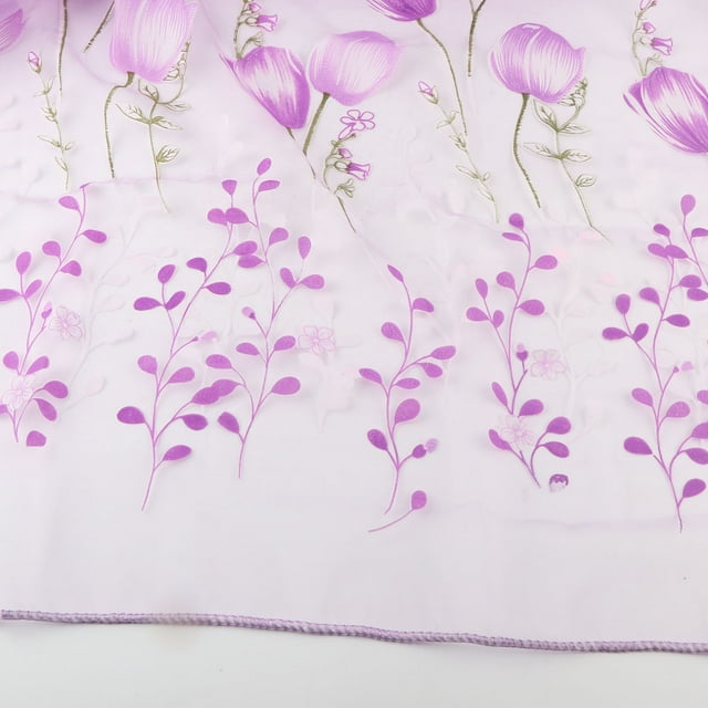 100x200cm Tulle Curtain Sheer Drape Balcony Window Curtain With Beautiful Printed Tulips, Easy To Clean And Easy To Install