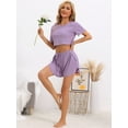 thumbnail image 2 of DARING DIVA Women's Rib Knit Short Sleeve Side Slits Pajama Sets M Purple, 2 of 6
