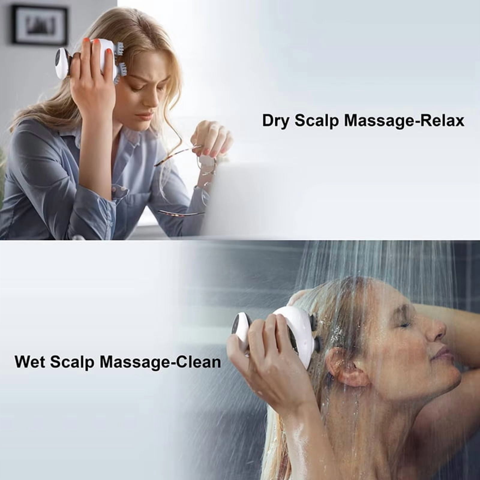 Electric Scalp Massager with Red Light Therapy,Waterproof Handheld Head Massager,Deep Tissue Kneading & Body Relaxation