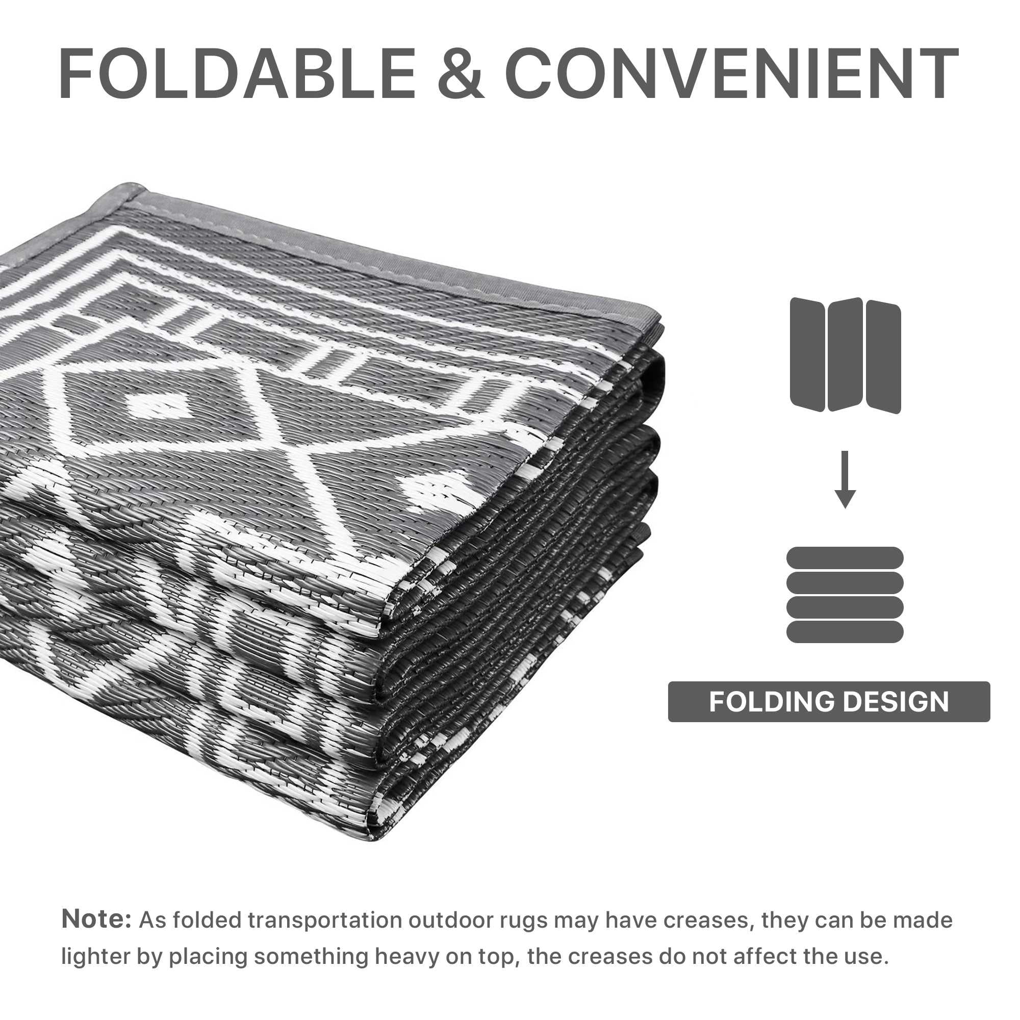 DEORAB Outdoor Rugs Waterproof Plastic Straw Camping Carpet Reversible Patio Outside Mat 9'x12',Grey & White