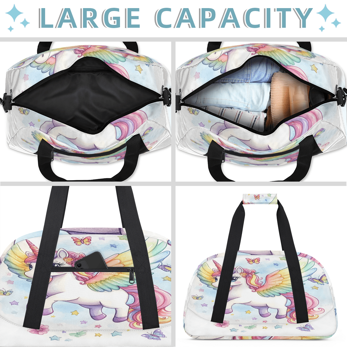 Herdesigns Animal Sports Duffle Bags Travel Duffle Bag Gym Bag Cute Unicorn Weekender Travel Bag Waterproof Overnight Bag Carry On Travel Tote Bag Dance Bags