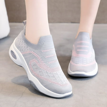 

XIAQUJ Fashion Autumn Women Sports Flat Bottom Non Slip Lightweight Fly Woven Mesh Breathable Solid Color Slip On Women s Fashion Sneakers Grey 6.5(37)
