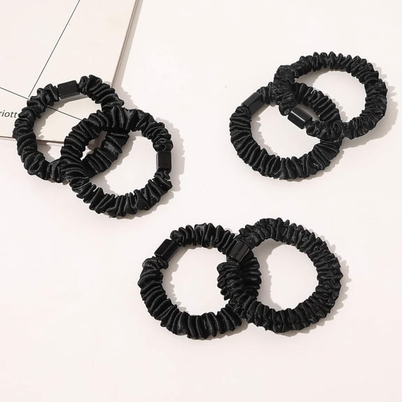Satin, Silk Hair Ties Black Small Mini Scrunchy for Women Thick Hair Accessories Soft No Slip Hair Elastics Ponytail Holder for Curly Hair No Damage Hairties