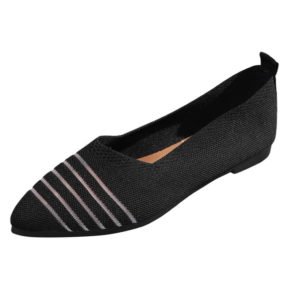Xiaoxatg Ladies Casual Colorblocking Mesh Breathable Shallow Mouth Pointed Toe Flat Shoes - Stylish & Comfortable Footwear for Every Day Use 7 Black