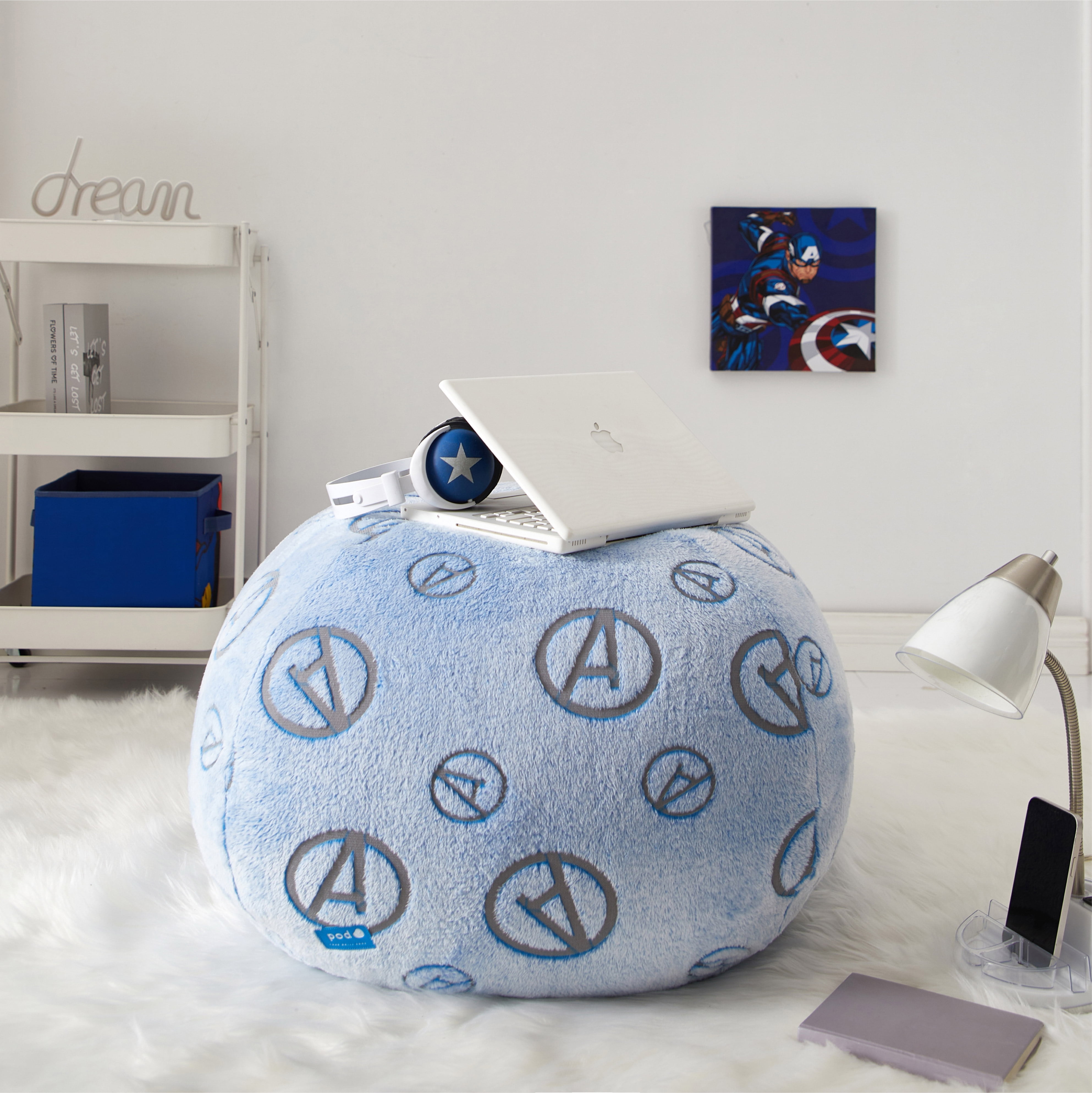 Avengers Super Soft Embossed Faux Fur Round Bean Bag Chair, 24" x 24" x 18"