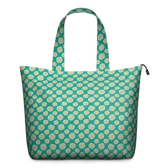 Green Daisy Flower Floral Pattern Travel Tote Bags for Women Carry On,Large Weekender Bags for Women Travel,Multi Functional Duffle Bag for Work,Shopping,Sports