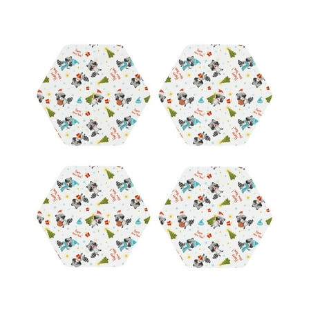 

Honeii happy new year Raccoon Print Leather Coaster Set of 4 Ideal for Safeguarding Your Furniture from Drinks Spills and Effortless Cleanup-Hexagon