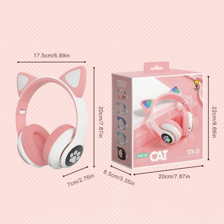 Feiona STN-28 Cat Ear Headmint Bluetooth Headset 5.0 Wireless Cool Color Overhead Headphones necomimi, Black