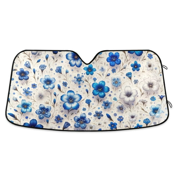 Blue Flowers Car Windshield Sun Shade Reflector Sunshade Foldable for Front Keeps Vehicle Cool
