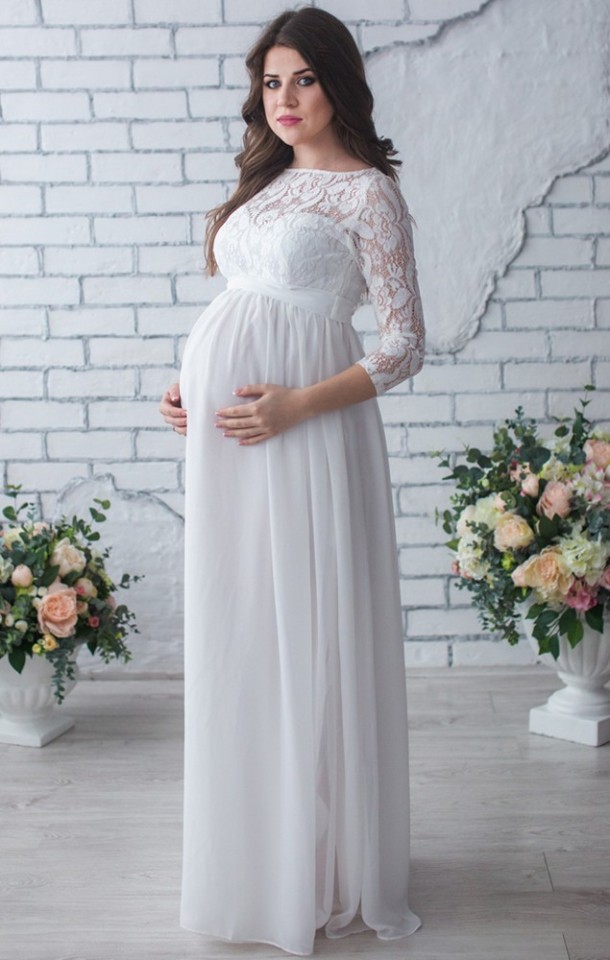 white chiffon maternity dress