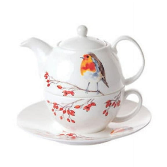 Roy Kirkham ER3070-R 90 mm Robin Tea for One Teapot with Tea Cup & Saucer, Multi Color