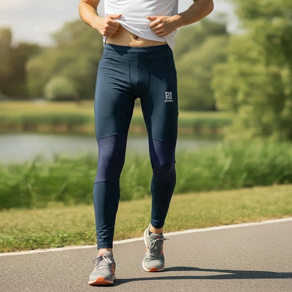 Men's Spring & Fall Quick-Dry Running Compression Pants with Zip Phone Pocket, 500ml Side Water Bottle Holders, Knee Support, Liner & Reflective Logo