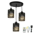 thumbnail image 1 of FSLiving 3 Lights RV Twine Braiding Rechargeable Battery Operated RGB Mode Ceiling Light Natural Decorative Light Hallway Light Semi Flush Mount Mount, Dimmable for RV Camper Black, 1 of 7
