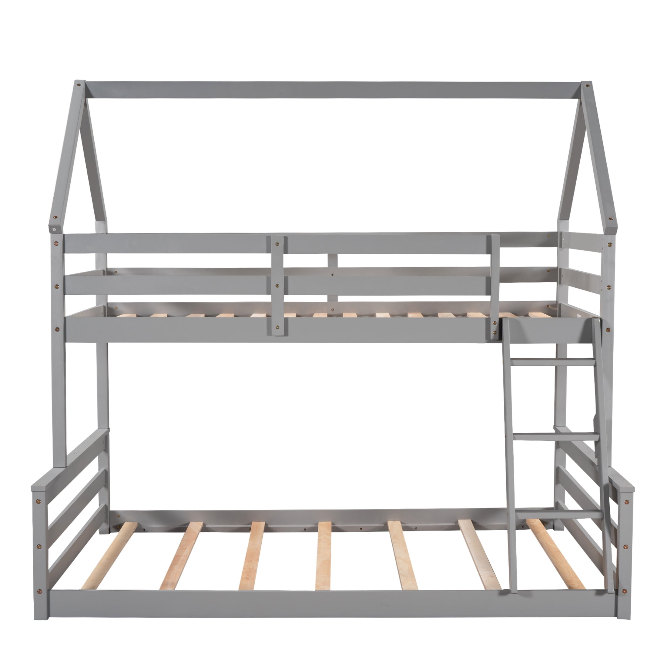 Noble House Flora Twin over Full House Bunk Bed with Ladder, Convertible 2-in-1 Design, Space Saving, Gray